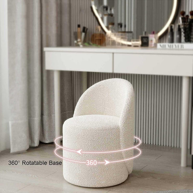 Faux Lamb Velvet Vanity Chair with Backrest — 360° Swivel, Multi-Functional Use