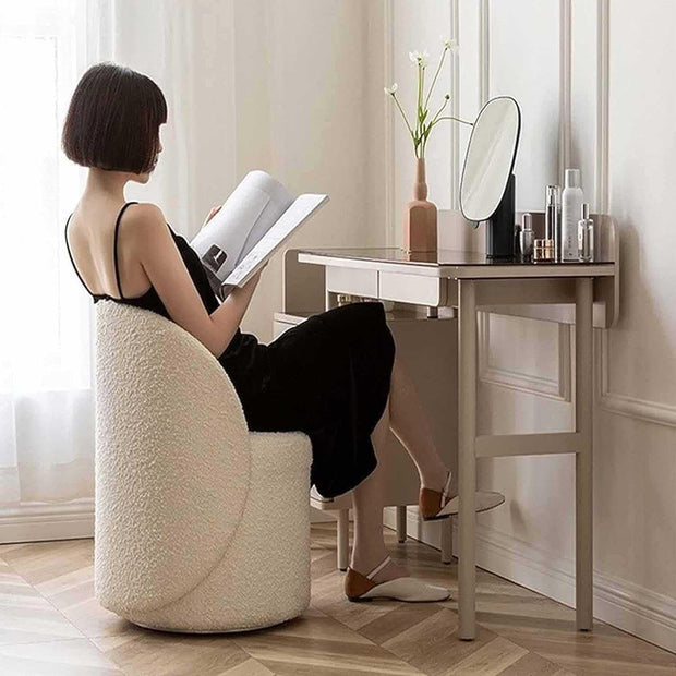 Faux Lamb Velvet Vanity Chair with Backrest — 360° Swivel, Multi-Functional Use