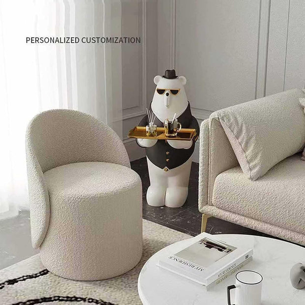 Faux Lamb Velvet Vanity Chair with Backrest — 360° Swivel, Multi-Functional Use