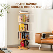 4-Tier 360° Rotating Solid Wood & Acrylic Bookshelf — Space-Saving, Versatile Use