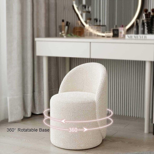Faux Lamb Velvet Vanity Chair with Backrest — 360° Swivel, Multi-Functional Use