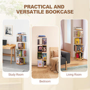 4-Tier 360° Rotating Solid Wood & Acrylic Bookshelf — Space-Saving, Versatile Use