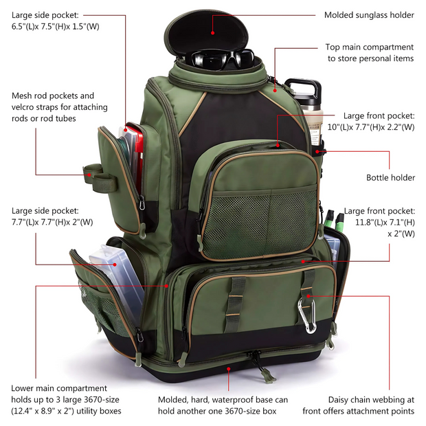 All-Purpose Fishing Bag - Spacious + Rain Cover