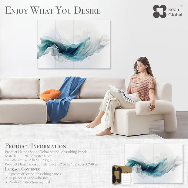 Acoustical Wall Panels, 6-Piece 23.62 X 23.62 Inches Art Acoustic Panels, Decorative Acoustic Panels, Acoustic Wall Panels, Sound Absorbing Wall Art, Arcadian Vortex