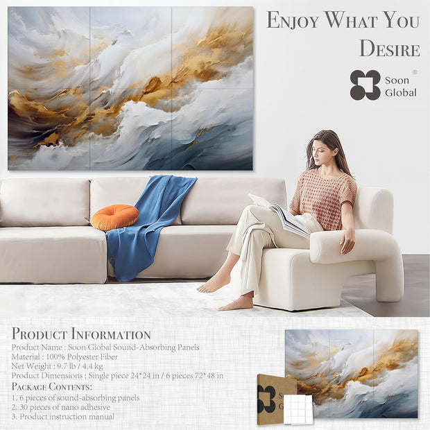 Acoustical Wall Panels, 6-Piece 23.62 X 23.62 Inches Art Acoustic Panels, Decorative Acoustic Panels, Acoustic Wall Panels, Sound Absorbing Wall Art, Arcadian Vortex