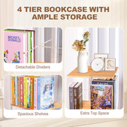 4-Tier 360° Rotating Solid Wood & Acrylic Bookshelf — Space-Saving, Versatile Use