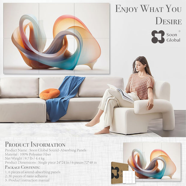 Acoustical Wall Panels, 6-Piece 23.62 X 23.62 Inches Art Acoustic Panels, Decorative Acoustic Panels, Acoustic Wall Panels, Sound Absorbing Wall Art, Arcadian Vortex