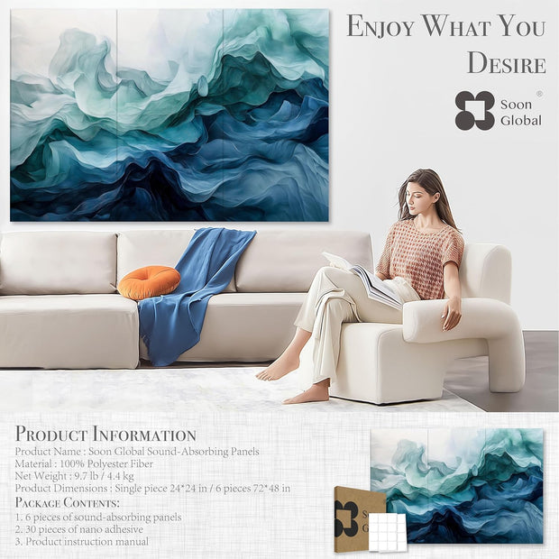 Acoustical Wall Panels, 6-Piece 23.62 X 23.62 Inches Art Acoustic Panels, Decorative Acoustic Panels, Acoustic Wall Panels, Sound Absorbing Wall Art, Arcadian Vortex