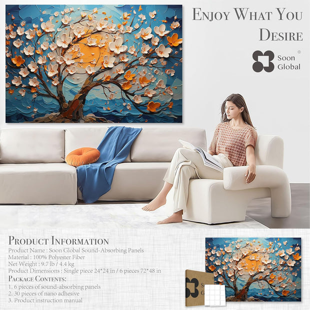 Acoustical Wall Panels, 6-Piece 23.62 X 23.62 Inches Art Acoustic Panels, Decorative Acoustic Panels, Acoustic Wall Panels, Sound Absorbing Wall Art, Arcadian Vortex